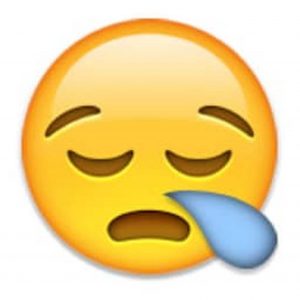 yellow crying emoji with one blue tear